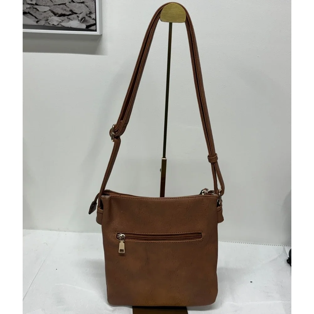 MKF By Mia Collection Vegan Leather Cross Body Shoulder Bag Multi Zipper Pocket